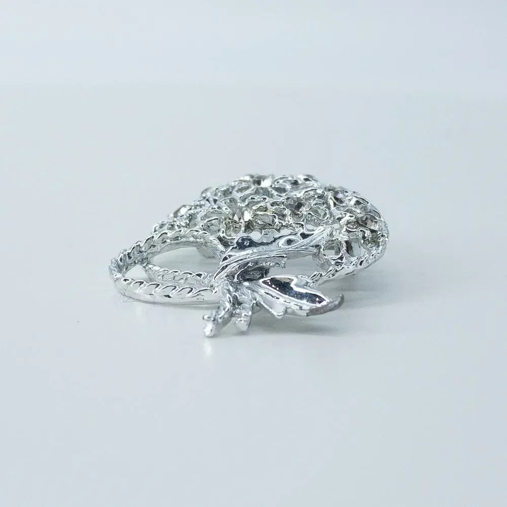 Silver Rhinestone Floral Bouquet Brooch
